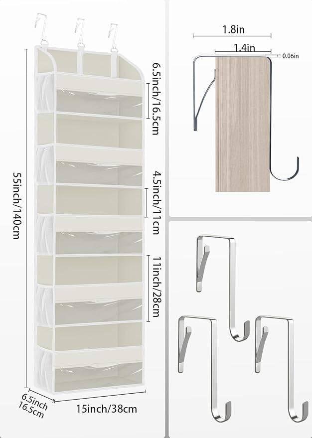 TAHAVICE 1 Pack Over The Door Storage Organizer with 5 Large Pockets | 44 lbs Weight Capacity Door Hanging Organizers with 10 Mesh Pockets and Storage for Bedroom,Bathroom,Nursery,Kidroom,Babyroom