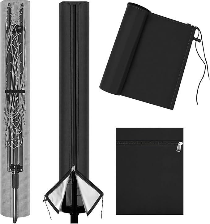 Rotary Airer Cover, Clothes Washing Line 420D Oxford Waterproof Windproof UV-Resistant & Non-Slip Lining Dryer Umbrella Parasol Protective Zips, for Garden All Rotaries (Black,168 * 16 * 16cm)