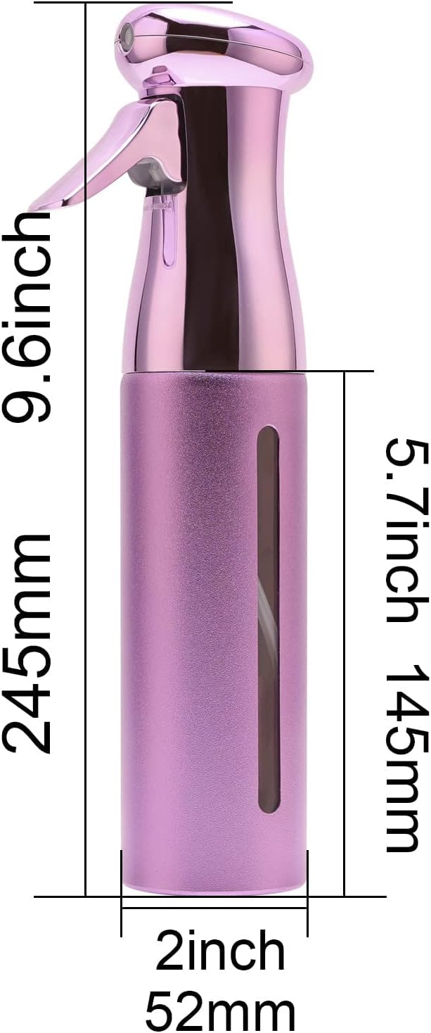 Salon Style Hair Spray Bottle, Fine Mist Continuous Spray Bottle | 10 Oz Luminous Aerosol Free Water Sprayer for Hairstyling, Plants, Cleaning Solutions Dispensing - Purple