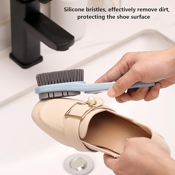 Laundry Stain Brush Clothes Cleaning Brush Double-Sided Soft Bristle Brush | 2 Pack Long Handle Laundry Brush for Stain Removal Shoes Clothes Scrub Brush Silicone Soft Brush, Sole Cleaning