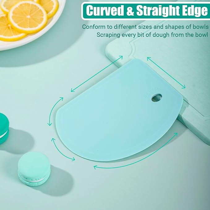 Silicone Dough Scraper with Stainless Steel Sheet, Curved Edge Flexible Bowl Scraper for Baking, Food Grade Silicone Bench Scraper for Sourdough Bread Proofing Basket, 5.98"×4.3", Mint Green, SAPID