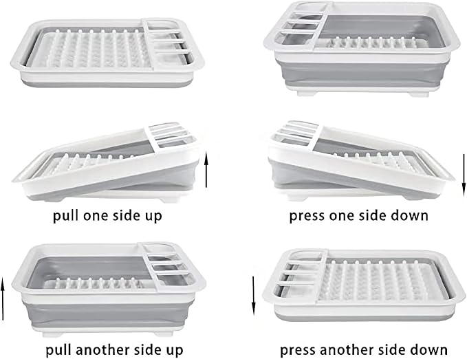 Dish Drying Rack Collapsible Dish Drying Rack Portable Dinnerware Drainer Organizer for Kitchen RV Campers Travel Trailers Space Saving Kitchen Storage Rack Tray Camper Must Haves