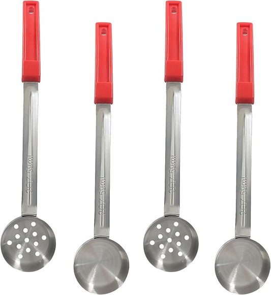 Hordion 4 Pcs Portion Control Serving Spoons Ladle Scoops, Food Measuring Ladle Utensils Proportion Manage Slotted and Unslotted Scoops for Weight Loss(Red, 2oz)