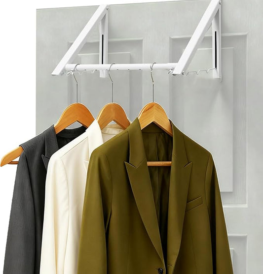 Over The Door Hanger, Foldable Over The Door Drying Rack with 20"-32" Expandable Width, Space Saving Doors Clothes Hanger for Laundry, Bathroom, Apartment, Fits Doors up to 1-1/4”, Metal, White
