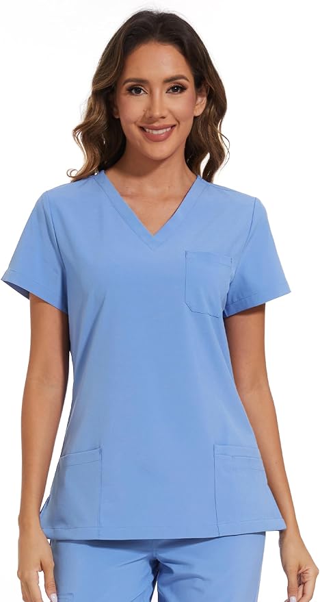 Scrubs Tops for Woman - Soft Stretch, V-Neck Tops | 3 Pockets, Side Split Design, Short Sleeve, Breathable & Lightweight Nursing Shirt, Easy-Care Fabric for All-Day Comfort