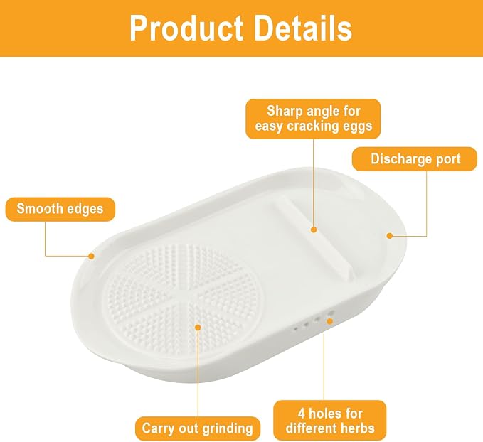 4 in 1 Porcelain Ginger Grater Plate with Egg Cracker, Spoon Rest and Herb Stripper, Ceramic Garlic Grater with Brush for Grinding Wasabi, Ginger, Garlic, Cheese 6.8" × 3.6"(Dishwasher Safe)