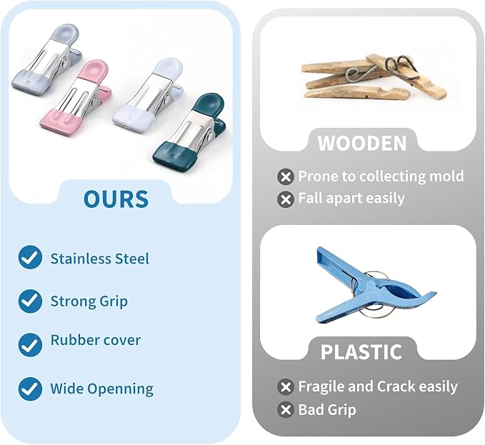 Clothes Pins Heavy Duty Out Door 30 Pack,Chip Clips 2.17 Inch, Bag Clips, Clothespins,Chip Clips Bag Clips Food Clips for Laundry, Bag Clips for Food Clips for Hanging Stainless Steel(Dark Green)