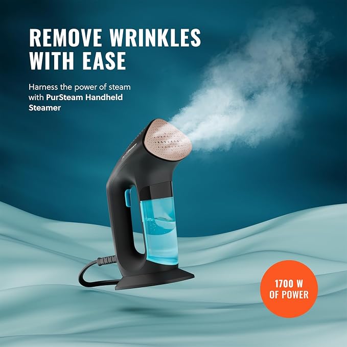 PurSteam SteamPulse Pro Handheld Steamer for Clothes, Portable Handheld Fabric and Garment Travel Steamer Iron Press Wrinkle Remover with Fabric Brush (Pack of 3)