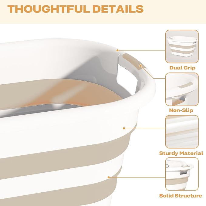 OOAMBB 43L(11.5Gallon) Collapsible Plastic Laundry Baskets (Beige, 2 Packs) | Pop Up Laundry hamper/Storage Container,Foldable Laundry Basket with Large Capacity,Sturdy,Space Saver