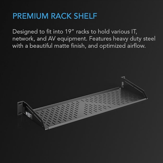 AC Infinity Vented Cantilever 1U Universal Rack Shelf, 6" Deep, for 19” Equipment Racks. Heavy-Duty 2.4mm Cold Rolled Steel, 40lbs Capacity