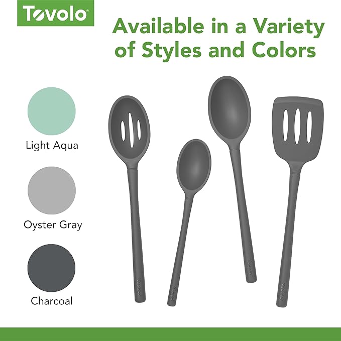 Tovolo Flex Core Silicone Deep Spoon for Cooking Mixing Baking Serving, Dishwasher Safe BPA Free All Silicone Kitchen Mini Spoon Heat Resistant Nonstick Safe Serving Spoon, Charcoal Gray