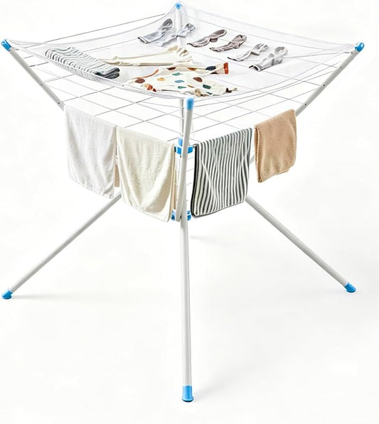 JS HANGER Clothes Drying Rack with Mesh Top, Foldable Laundry Drying Rack Indoor Outdoor, Space-Saving Flat Air Drying Rack for Sweater, Delicates, Small Items & Everyday Clothes