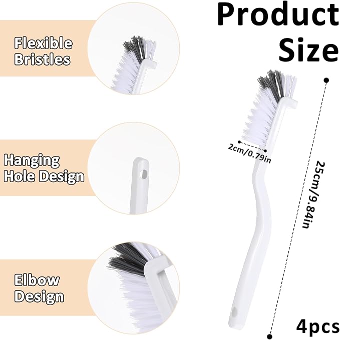 JJUNW 4Pcs Kitchen Scrub Brush, Angle Cleaning Brush, Right Angle Scrub Brush for Sink Household Dish Pot Pan Edge Corners, for Small Space Crevice Cleaning with Stiff Bristles (4)