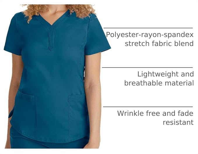 Healing Hands Purple Label Jane Scrub Top for Women Y-Neck Design | 2 Patch Pockets, Slim Fit Side Vents, Fitted Shirttail Silhouette, Breathable Comfort, Easy Care Fabric, Made for Every Shift