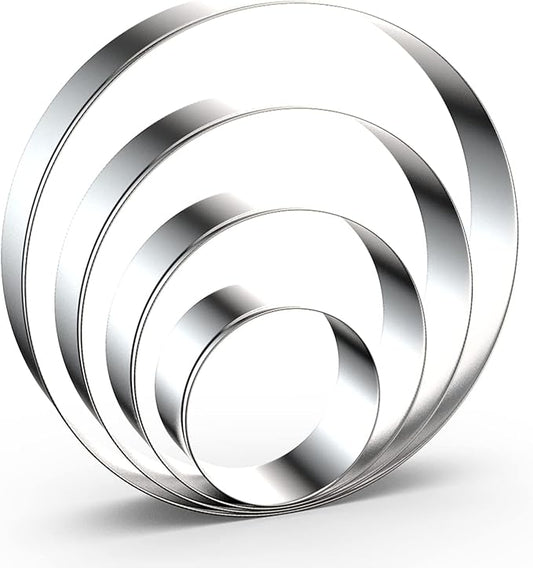 Circle Round Biscuit Cookie Cutter Set - Large Donut Cutter Ring Molds - 5 Inch, 4 Inch, 3 Inch, 2 Inch - Geometric Plaque Cookie Cutters Shapes - Stainless Steel