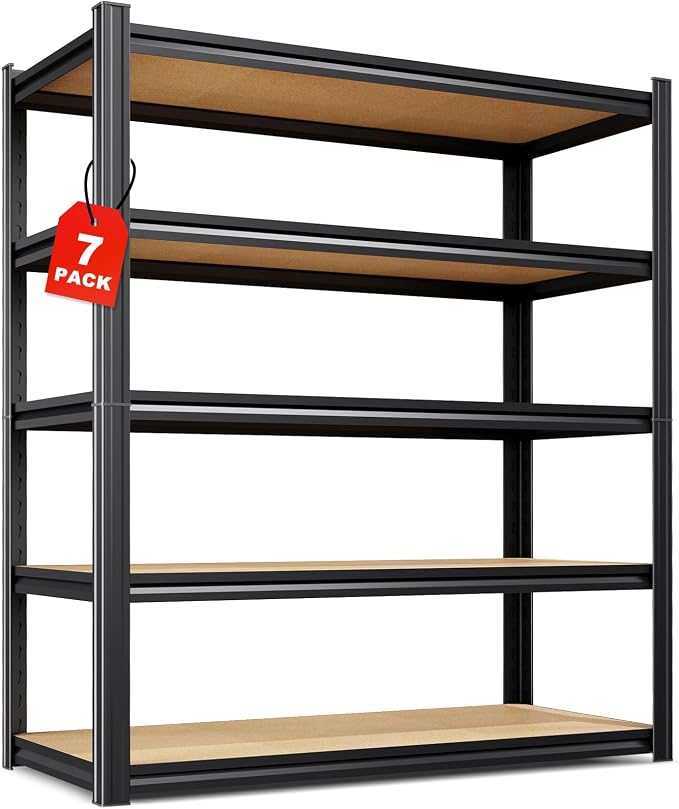 Set of 7 Garage Shelving-2050 lbs 5 Tier Storage Shelves,Adjustable Heavy Duty Metal Shelving Unit and Storage Large Rack,Utility Steel Shelf For Warehouse Industrial Pantry Basement 78"x46"x20"