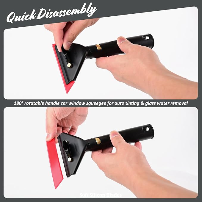 EHDIS Small Window Squeegee for Tinting/Cleaning with 3 Replacement Blades | Flexible Rubber Blade for Tight Spaces Shower Doors, Mirrors, Auto Glass, and Windows Film Installing and Washing