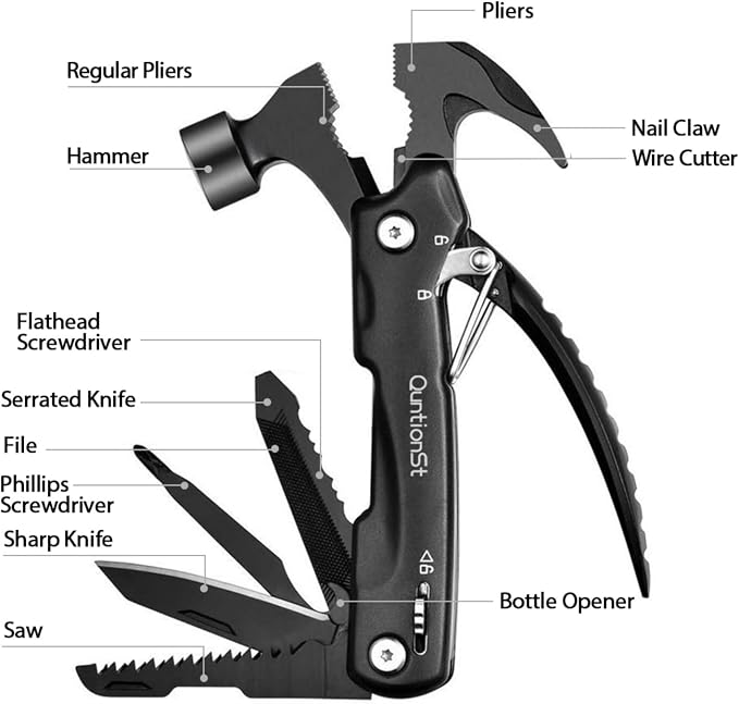 Birthday Gifts for Men,12-in-1 Hammer Multitool,Christmas Stocking Stuffers for Him Adults Dad Husband Boyfriend, Camping Essentials Mens Gift for Him,Mini Multi Tool (Hammer)