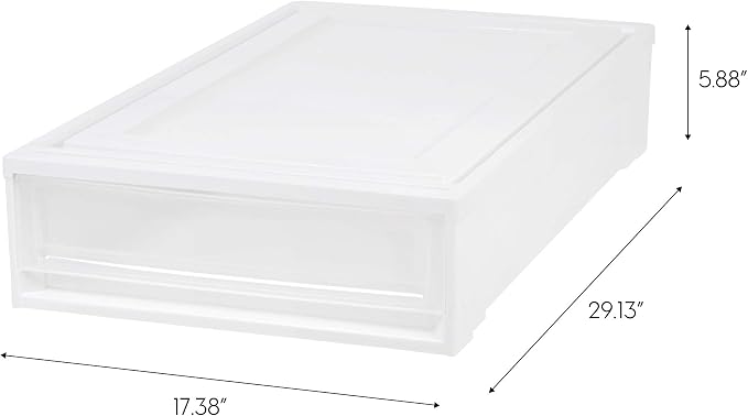 IRIS USA 4-Pack, 27 Qt. Under Bed Storage Bin with Sliding Drawers, White | Store seasonal clothing, shoes, blankets, linens and household essentials neatly under beds to maximize storage space