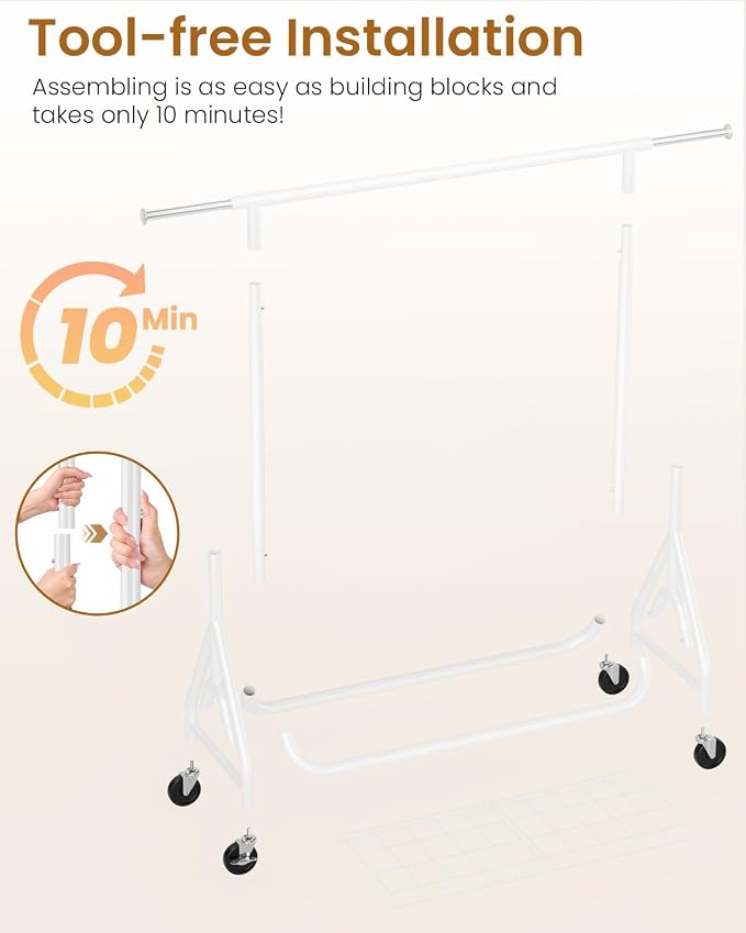 Heavy Duty Clothes Rack, Metal Clothing Rack Load 450 LBS, Rolling Coat Racks for Hanging Clothes with Lockable Wheels, Wardrobe Closet Garment Racks for Bedroom, White