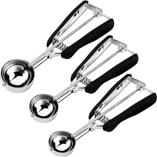 HOMURE H Cookie Scoop Set, Include 1 Tbsp/2 Tbsp/3 Tbsp, Cookie Dough Scoop, Cookie Scoops for Baking Set of 3, 18/8 Stainless Steel, Good Grip, Non-Slip, For Cookies Cupcake Muffin Ice Cream waffle