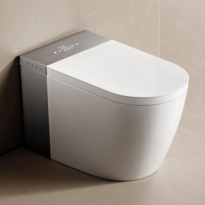BONSAM Smart Toilet with Auto Open/Close Lid, Modern Toilet with Bidet Built In, Foam Shield, Auto Flush, Warm Water&Dryer, Self-Cleaning Heated Seat Toilet with Remote Control for Seniors & Families.