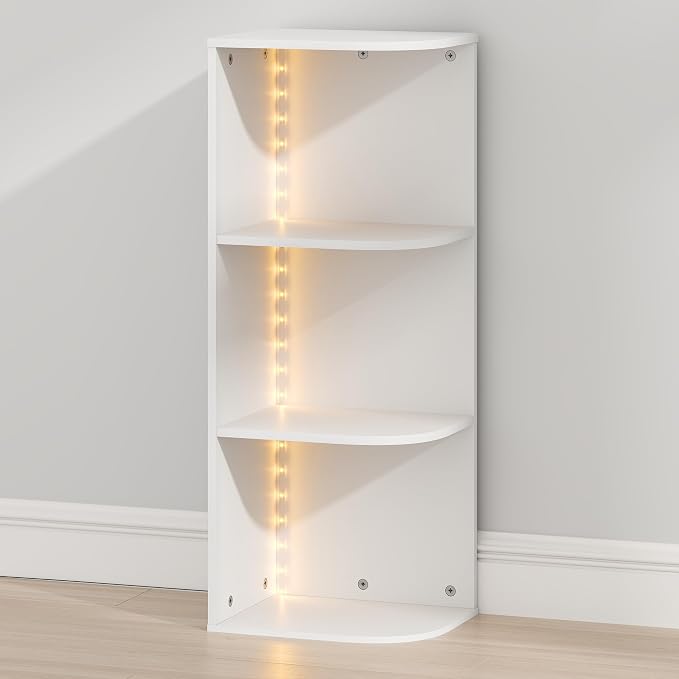Furinno PASIR Corner Closet Organizer with LED Lights, 3-Tier, White | 9.3 x 12 x 31.5, LED Closet Organizers and Storage, Open Shelves Closet Storage for Wardrobe, Bedroom, Entryway