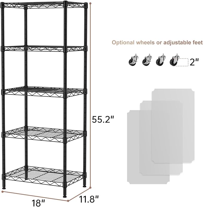 SINGAYE Small Wire 5 Adjustable Shelves Pantry Metal Shelf Floor Organizer | Armoire Adjustable Floor Kitchen Narrow Organizer Rack Shelving Short Square Stackable Standing Storage Tier Under Unit