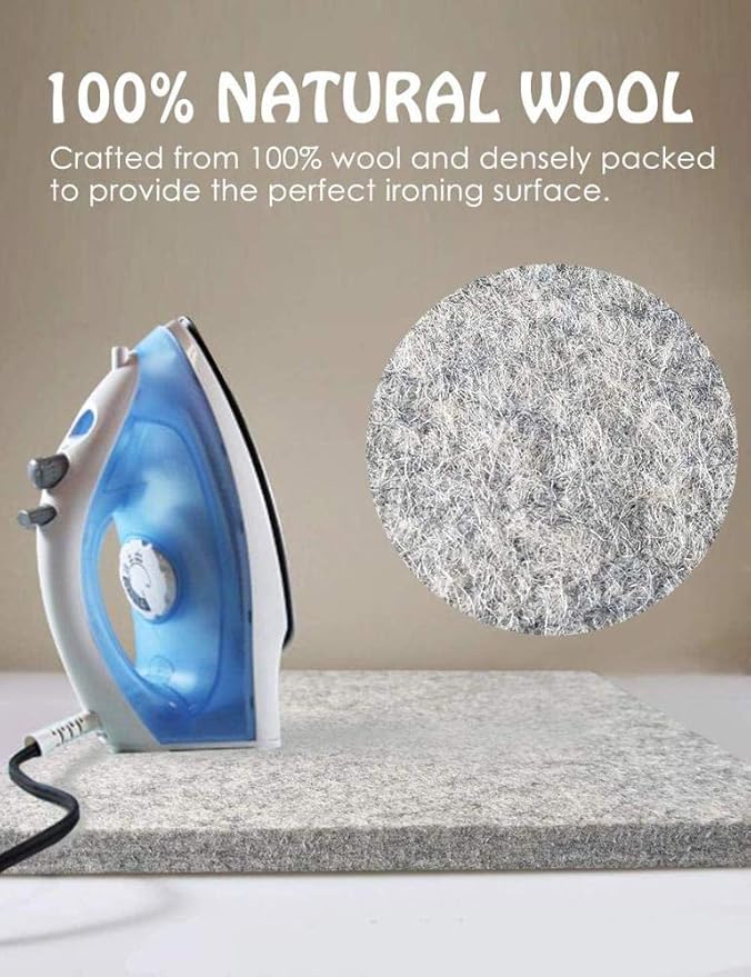 Wool Pressing Mat 24" x 17" for Quilting | 100% Pure New Zealand Wool Mat for Sewing and Ironing | Large Size and Comes with Silicone Iron Pad Included