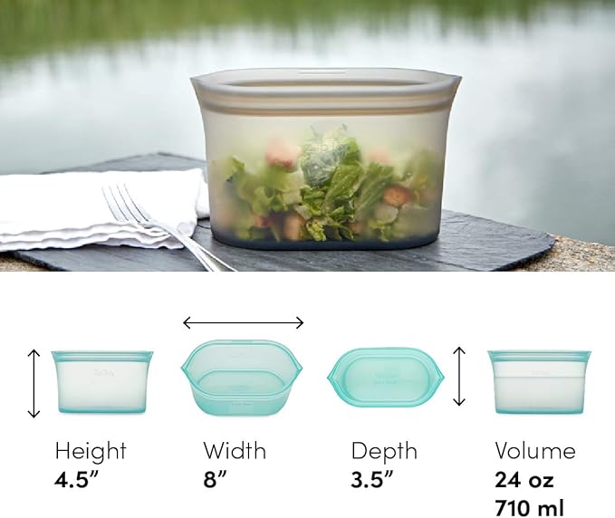 Zip Top Reusable Food Storage Bags | Medium Dish [Gray] | Silicone Meal Prep Container | Microwave, Dishwasher and Freezer Safe | Made in the USA