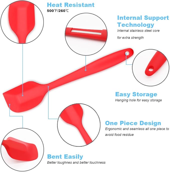 4‑Piece Silicone Spatulas Set Heat Resistant 600°F Seamless Steel‑Core Rubber Spatulas for Nonstick Cookware ALLWIN HOUSEWARE Uniform Length Kitchen Spatulas for Cooking & Baking, Small, Multi-colored