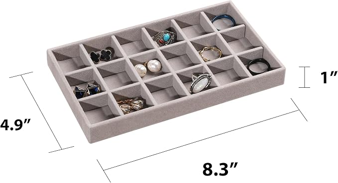 Frebeauty Jewelry Trays for Drawer,Set of 9 Jewelry Organizer and Storage | Velvet Material,Earring Holder Organizer,Stackable Jewelry Display for Vanity,Drawer Inserts for Rings,Studs,8.3×4.9 inch