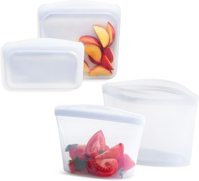 Stasher Silicone Reusable Food Storage Bags, 4-Pack, Reusable Freezer Bags, Microwave, Dishwasher, Oven Safe, Sous Vide, Premium Lunch Containers, Eco Friendly, Food-safe Silicone Snack Bag, Clear