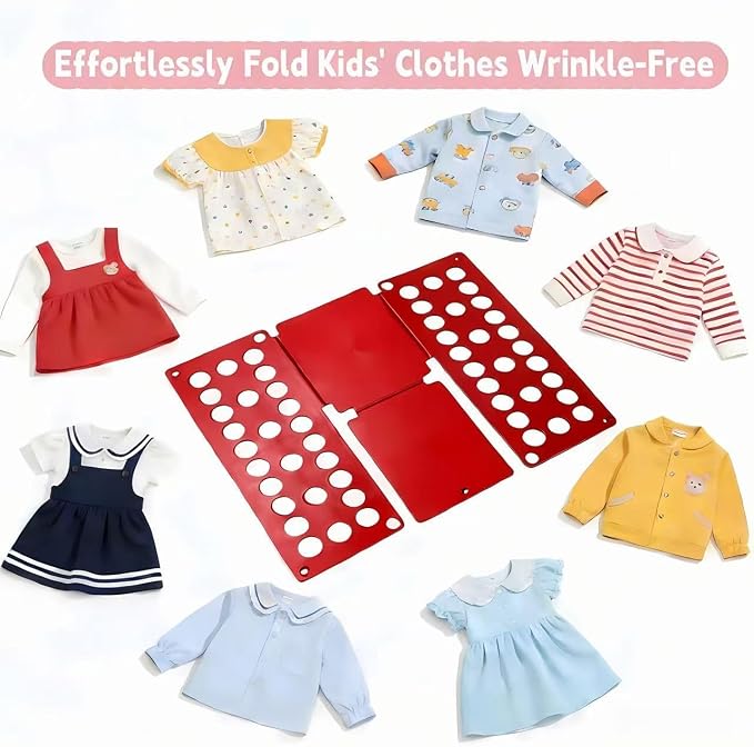 Toddler Small Clothes Folding Board for 2-8 Years - Foldable Home Laundry Storage Organizer, Space-Saving Folding Tool for Toddler Wardrobe, Black (Toddler Exclusive, Not for Adults) (Red)