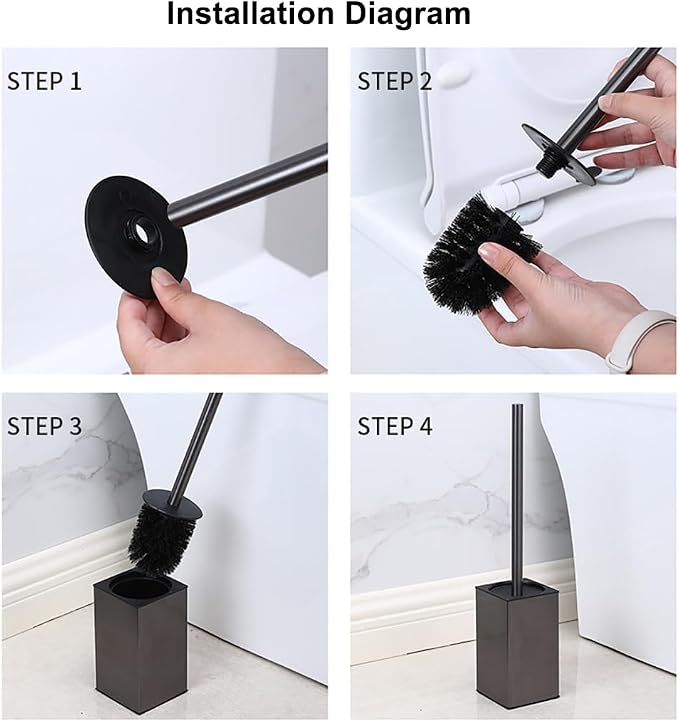 Toilet Bowl Cleaners Brush and Holder KWQKEM Freestanding Toilet Brush and Holder Set Modern with Lid 304 Stainless Steel (Matte Black)