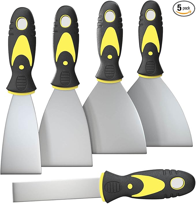 Rerdeim 5Pcs Putty Knife, Set, 1" 2" 3" 4" 5" Scraper, Spackle Knife, Paint Scraper, Scraper Tool, No Rusting, Perfect For Repairing Drywall, Removing Wallpaper, Mud, Plaster Scraping