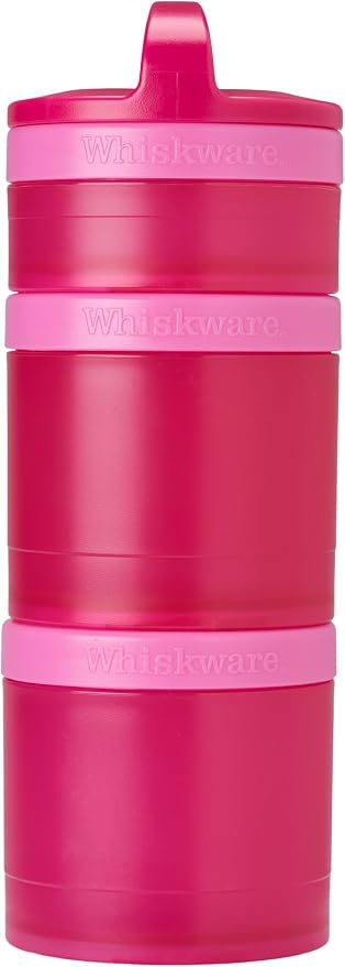 Whiskware Stackable Snack Containers for Kids and Toddlers, 3 Stackable Snack Cups for School and Travel, Pink