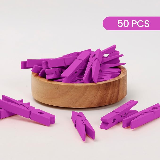 50PCS Colored Wooden Clothespins 2.9 Inch Color Clothes Pins for Pictures | Colorful Close Pins Wood for Photos Classroom School Decoration Craft Cheer, Hot Pink