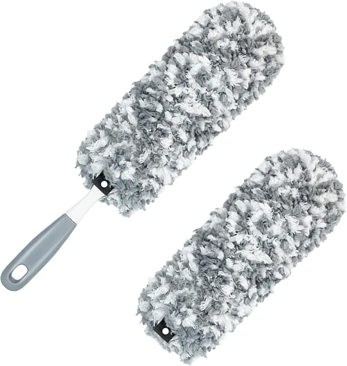 Microfiber Duster with an Extra Washable and Reusable Duster Head, Microfiber Dusters for Household Cleaning, Gray