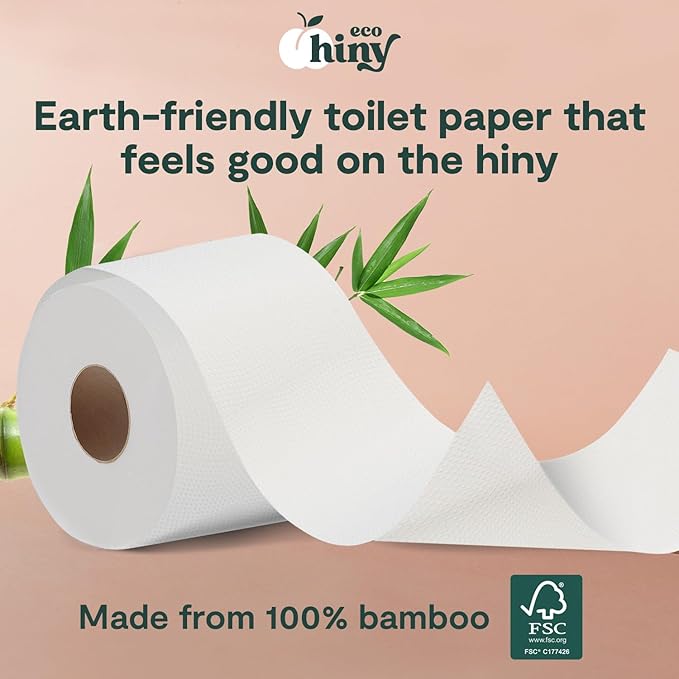 ecoHiny Premium & Soft Bamboo Toilet Paper | PFAS Free | 24 Mega Rolls, 3 ply & 350 Sheets | Non Toxic, FSC Certified, Septic Safe, BPA Free | Tree Free Toilet Tissue | Plastic Free Packaging