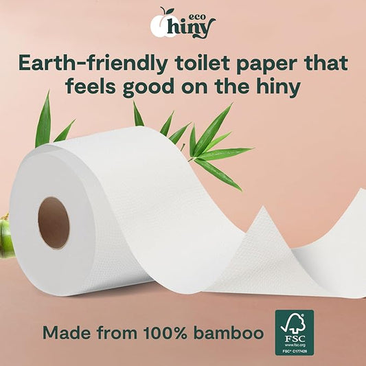 ecoHiny Premium & Soft Bamboo Toilet Paper | PFAS Free | 24 Mega Rolls, 3 ply & 350 Sheets | Non Toxic, FSC Certified, Septic Safe, BPA Free | Tree Free Toilet Tissue | Plastic Free Packaging