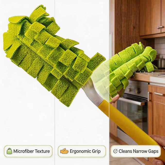 5 Pcs Reusable Fleece Duster Refills with Handle Washable Cleaning Pads | 360, heavy duty, electrostatic, fan, blinds, furniture, window, ceiling, cobweb, bendable, no scratch, auto, keyboard, shelf