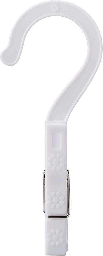 Fox Run Laundry Hooks, Set of 10 Clothing Pin Hooks with Hanging Clips | Easily Hang & Dry Clothes | Great For Arts & Crafts | Plastic Clothespins With Hooks | White Hanging Laundry Clips