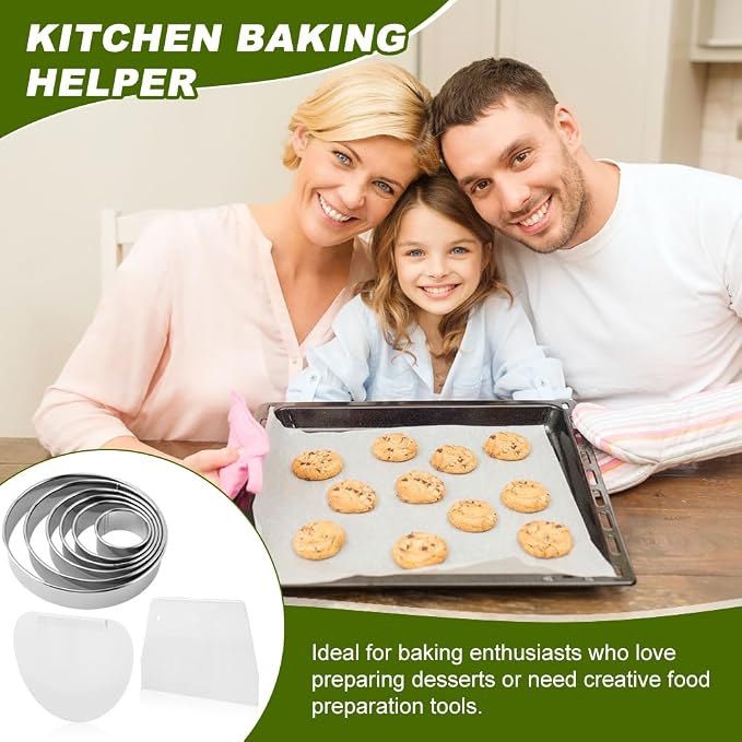 6PCS Round Cookie Cutters Set,Stainless Steel Biscuit Cutters For Baking,Round Cookie Biscuit Cutter in Graduated Sizes Shape Mol ds for Pastries Doughs Doughnuts(Silver,Size:2, 3, 3.5, 4, 5, 6 Inch)