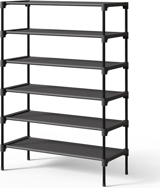 Kitsure Shoe Rack - Non-Woven Shoe Rack Shelf, Shoe Organizer for Closet, Entryway, Garage & Corridor, Stackable Shoe Shelves, 27.5" Wide - 6 Tier, Black