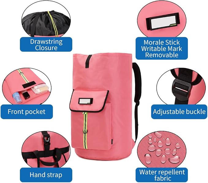 laundry bag backpack,extra-large heavy duty laundry bags,laundry backpack for college students,drawstring closure (bright red Laundry Backpack)