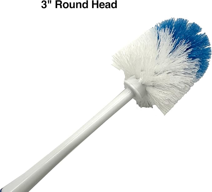 Rocky Mountain Goods Heavy Duty Round Toilet Brush - Sturdy Handle for Thorough Cleaning - All Plastic Construction Won't Rust - Ergonomic Handle - 15" Length - 3" Wide Head