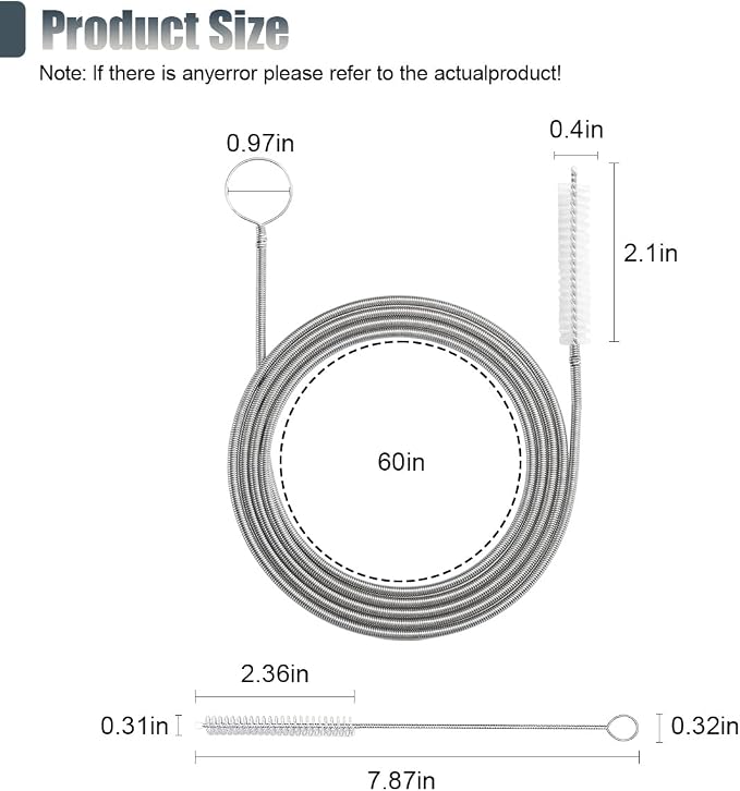 Long Drain Wire Brush, 60 Inch Flexible Pipe Tube Brush, Nylon Stainless Steel Sunroof Drain Cleaning Tool & Straw Cleaning Brush for Home, Kitchen, Fish Tank, Water Pump Accessories