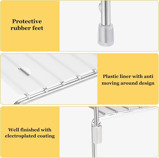 Set of 4 Kitchen Cabinet Organizer Shelves, Stackable Organizer and Storage for Cabinet Cupboard, Expandable Shelf Risers Plate Rack with Anti-slip Plastic Liner