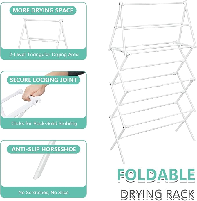 ZOES HOMEWARE 4 Tier Clothes Drying Rack Foldable | Foldable Clothing Drying Rack | Laundry Drying Rack Collapsible for Laundry Room, Dorm, Expandable Sturdy Metal Design | White 29"L x 11.5"W x 53"H